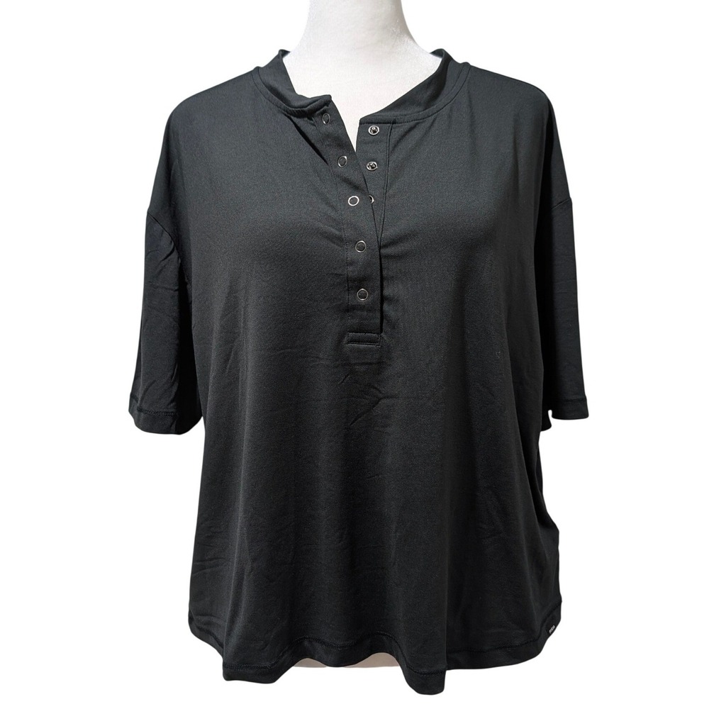 NWT Prana Sol Searcher Womens Black Henley Short Sleeve UPF 50 Soft Large